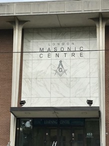 Photo of new signage above front door of London Masonic Centre